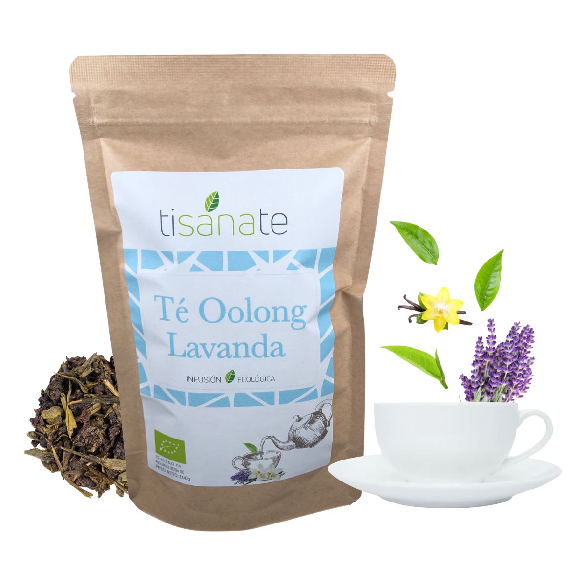 bolsa doypack de té oolong lavanda ecológico a granel 100 gramos